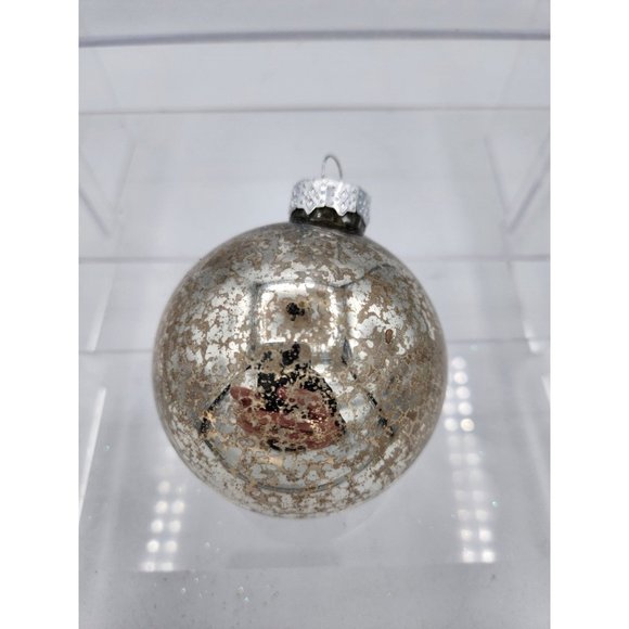 Vintage Silver Mercury Glass Crackle Style Ball Orb Christmas Ornament - Picture 1 of 6